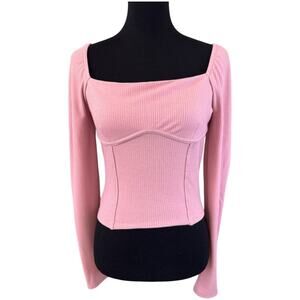NEW LUSH NORDSTROM Pink Long Sleeve Ribbed Crop Top Size M
